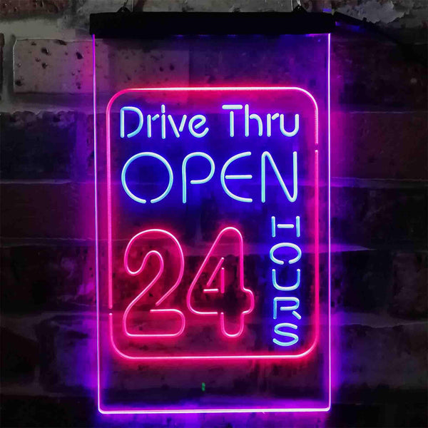 ADVPRO Drive Thru Open 24 Hours  Dual Color LED Neon Sign st6-i3879 - Blue & Red