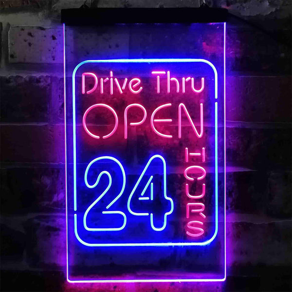 ADVPRO Drive Thru Open 24 Hours  Dual Color LED Neon Sign st6-i3879 - Red & Blue