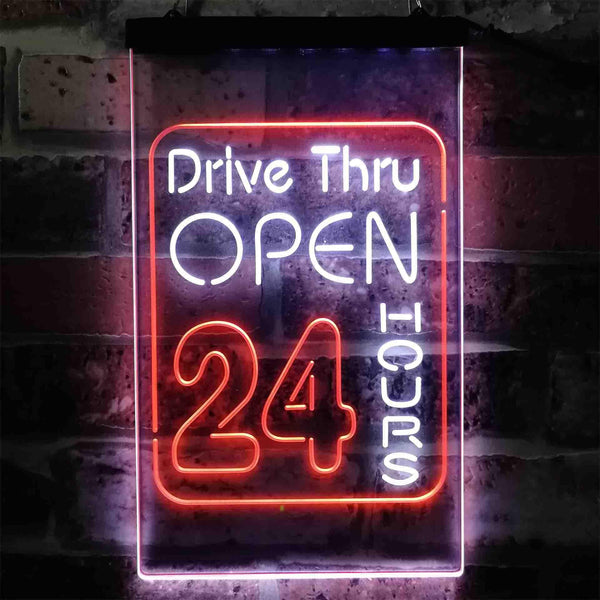 ADVPRO Drive Thru Open 24 Hours  Dual Color LED Neon Sign st6-i3879 - White & Orange