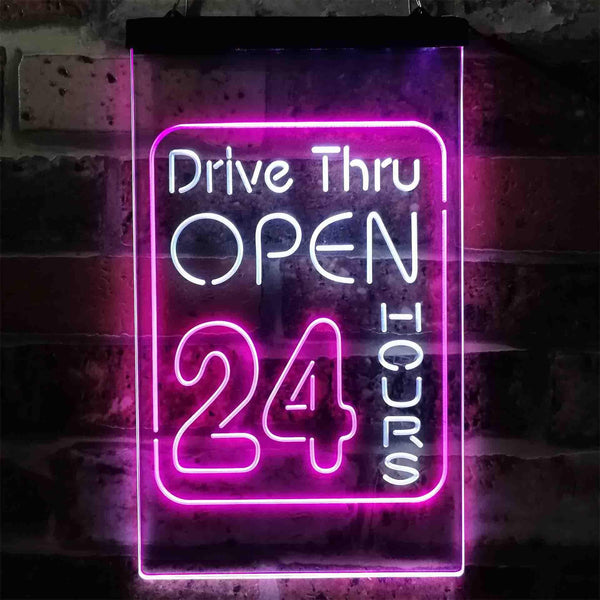 ADVPRO Drive Thru Open 24 Hours  Dual Color LED Neon Sign st6-i3879 - White & Purple
