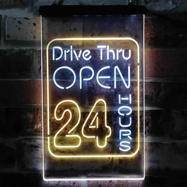 ADVPRO Drive Thru Open 24 Hours  Dual Color LED Neon Sign st6-i3879 - White & Yellow