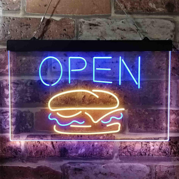 ADVPRO Burger Cafe Open Restaurant Dual Color LED Neon Sign st6-i3885 - Blue & Yellow