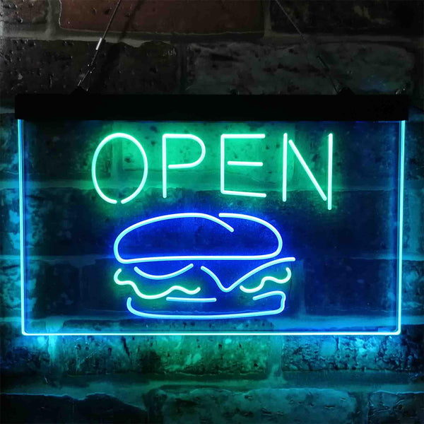 ADVPRO Burger Cafe Open Restaurant Dual Color LED Neon Sign st6-i3885 - Green & Blue