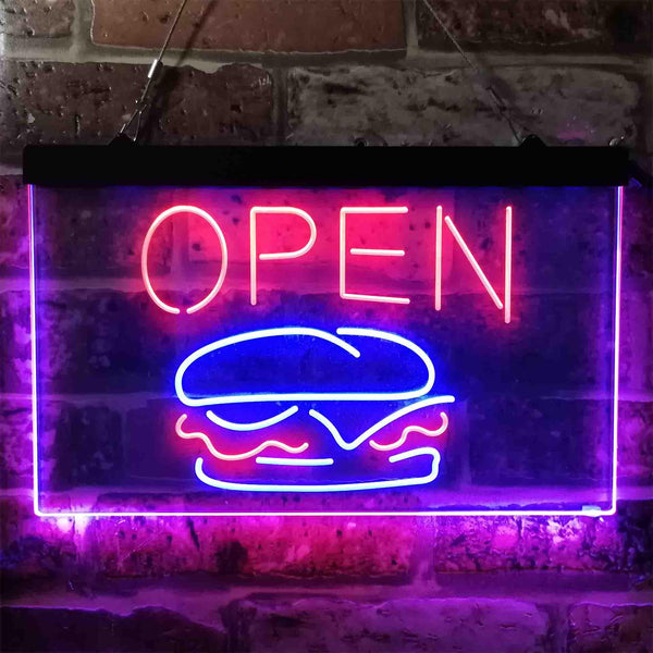 ADVPRO Burger Cafe Open Restaurant Dual Color LED Neon Sign st6-i3885 - Red & Blue