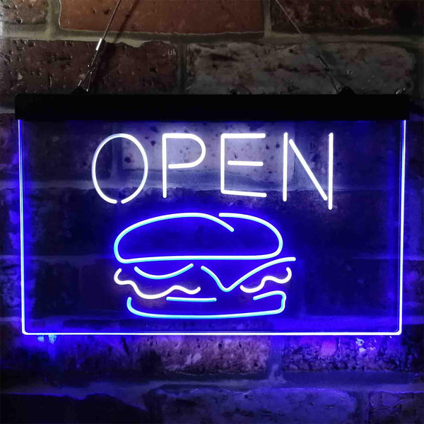 ADVPRO Burger Cafe Open Restaurant Dual Color LED Neon Sign st6-i3885 - White & Blue