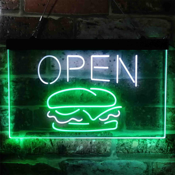 ADVPRO Burger Cafe Open Restaurant Dual Color LED Neon Sign st6-i3885 - White & Green