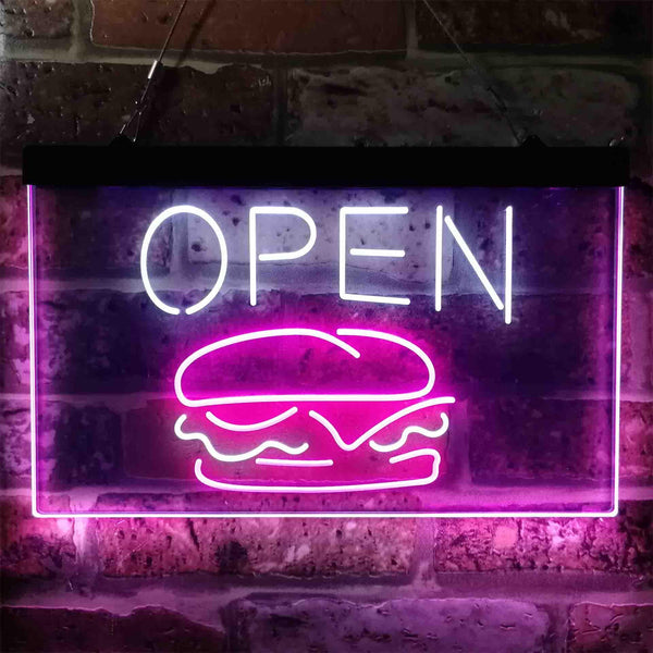 ADVPRO Burger Cafe Open Restaurant Dual Color LED Neon Sign st6-i3885 - White & Purple