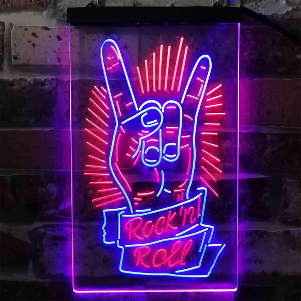 ADVPRO Rock n Roll Hand Metal Music  Dual Color LED Neon Sign st6-i3900 - Blue & Red