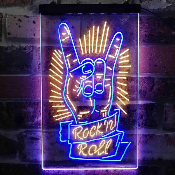 ADVPRO Rock n Roll Hand Metal Music  Dual Color LED Neon Sign st6-i3900 - Blue & Yellow