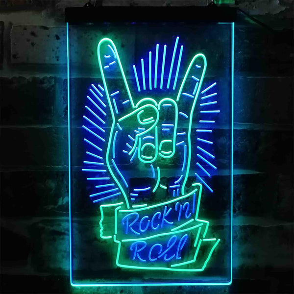 ADVPRO Rock n Roll Hand Metal Music  Dual Color LED Neon Sign st6-i3900 - Green & Blue