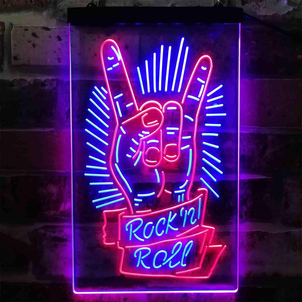ADVPRO Rock n Roll Hand Metal Music  Dual Color LED Neon Sign st6-i3900 - Red & Blue