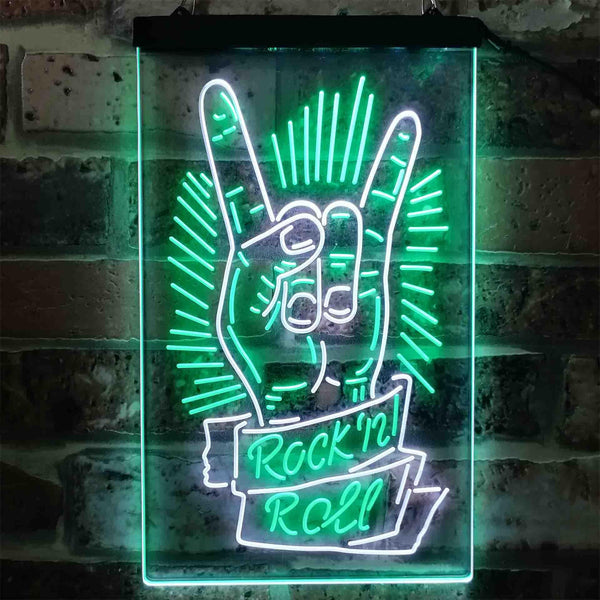 ADVPRO Rock n Roll Hand Metal Music  Dual Color LED Neon Sign st6-i3900 - White & Green