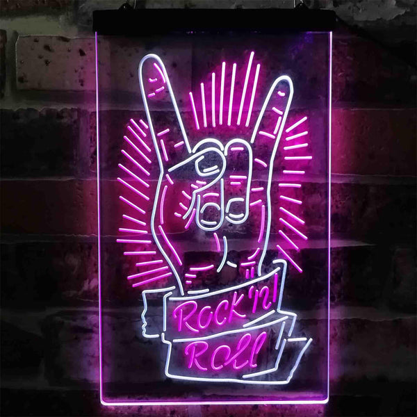 ADVPRO Rock n Roll Hand Metal Music  Dual Color LED Neon Sign st6-i3900 - White & Purple