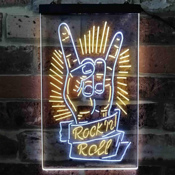 ADVPRO Rock n Roll Hand Metal Music  Dual Color LED Neon Sign st6-i3900 - White & Yellow