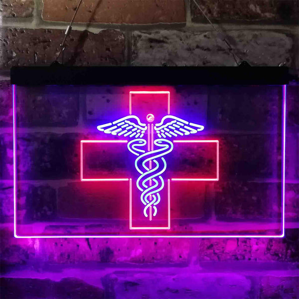 ADVPRO Medical Cross Dispensary Snake Dual Color LED Neon Sign st6-i3901 - Blue & Red