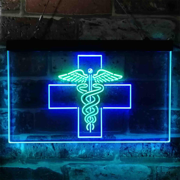 ADVPRO Medical Cross Dispensary Snake Dual Color LED Neon Sign st6-i3901 - Green & Blue