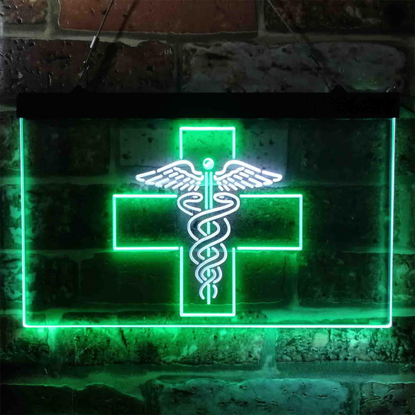 ADVPRO Medical Cross Dispensary Snake Dual Color LED Neon Sign st6-i3901 - White & Green