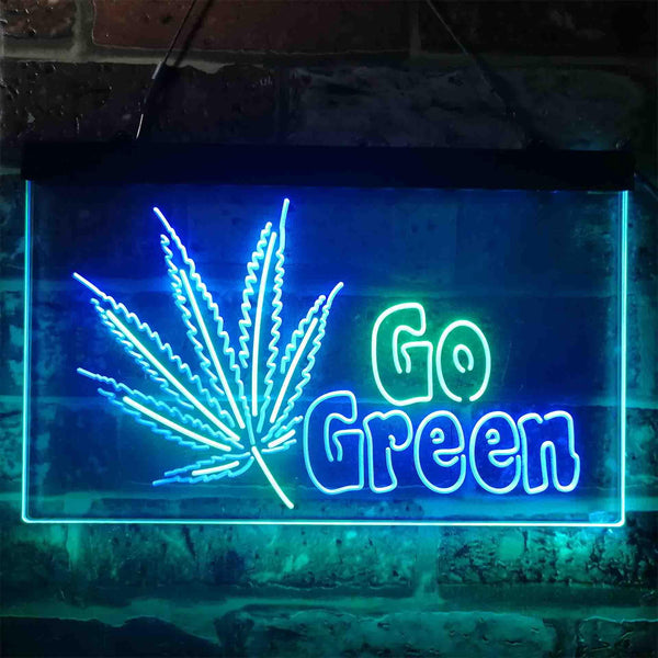 ADVPRO Go Green Marijuana Hemp Leaf High Life Dual Color LED Neon Sign st6-i3908 - Green & Blue