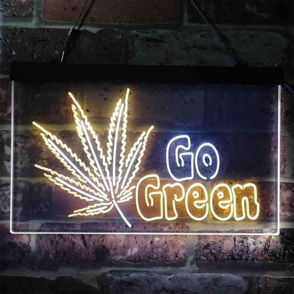 ADVPRO Go Green Marijuana Hemp Leaf High Life Dual Color LED Neon Sign st6-i3908 - White & Yellow