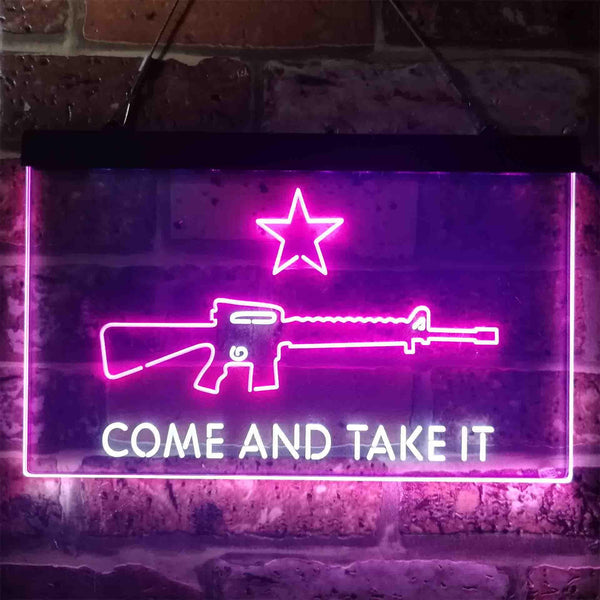 ADVPRO Come and Take It Gun Star Military Army Dual Color LED Neon Sign st6-i3910 - White & Purple