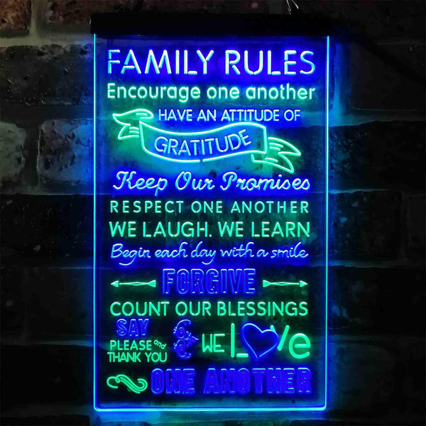 ADVPRO Family Rules Forgive Living Room Decoration  Dual Color LED Neon Sign st6-i3912 - Green & Blue