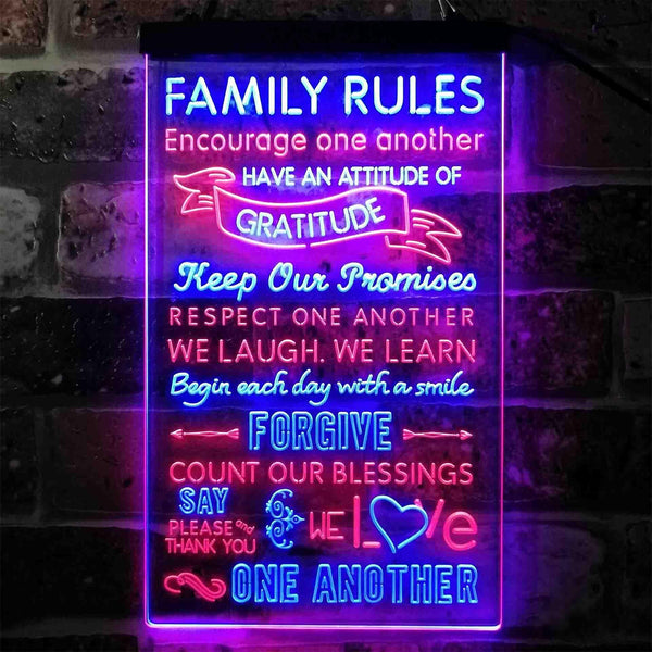 ADVPRO Family Rules Forgive Living Room Decoration  Dual Color LED Neon Sign st6-i3912 - Red & Blue