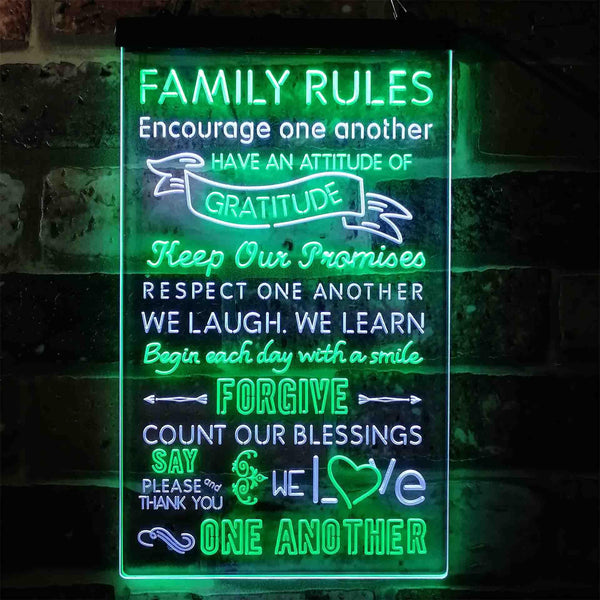 ADVPRO Family Rules Forgive Living Room Decoration  Dual Color LED Neon Sign st6-i3912 - White & Green