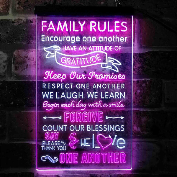 ADVPRO Family Rules Forgive Living Room Decoration  Dual Color LED Neon Sign st6-i3912 - White & Purple