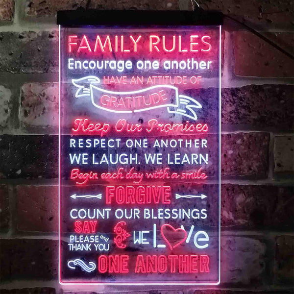 ADVPRO Family Rules Forgive Living Room Decoration  Dual Color LED Neon Sign st6-i3912 - White & Red