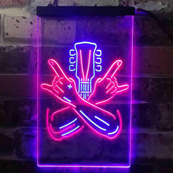 ADVPRO Rock Hands Guitarist Metal Hard Rock Music  Dual Color LED Neon Sign st6-i3915 - Blue & Red