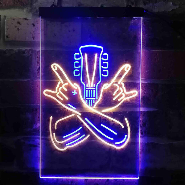 ADVPRO Rock Hands Guitarist Metal Hard Rock Music  Dual Color LED Neon Sign st6-i3915 - Blue & Yellow