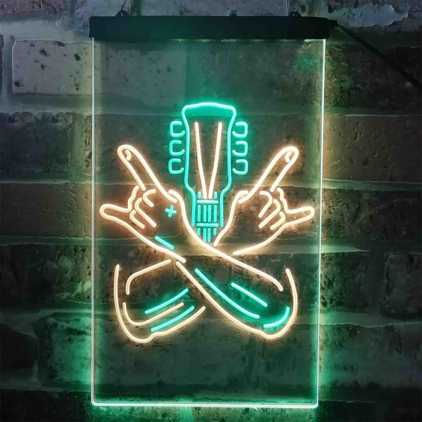 ADVPRO Rock Hands Guitarist Metal Hard Rock Music  Dual Color LED Neon Sign st6-i3915 - Green & Yellow