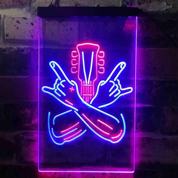 ADVPRO Rock Hands Guitarist Metal Hard Rock Music  Dual Color LED Neon Sign st6-i3915 - Red & Blue