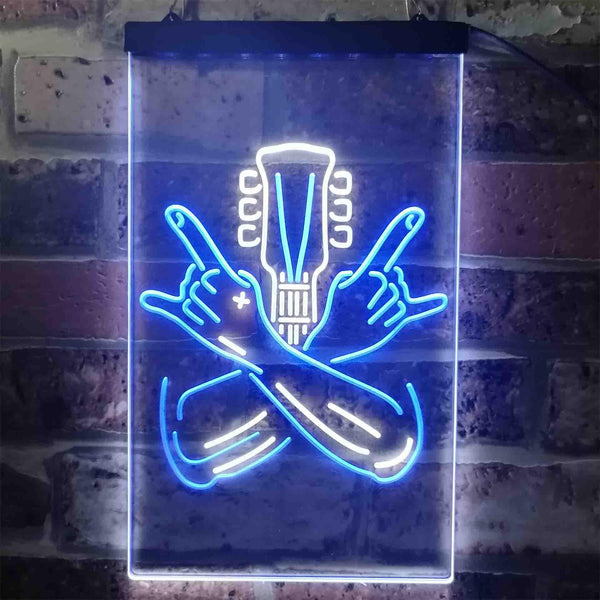 ADVPRO Rock Hands Guitarist Metal Hard Rock Music  Dual Color LED Neon Sign st6-i3915 - White & Blue