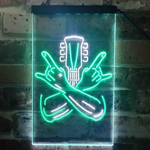 ADVPRO Rock Hands Guitarist Metal Hard Rock Music  Dual Color LED Neon Sign st6-i3915 - White & Green