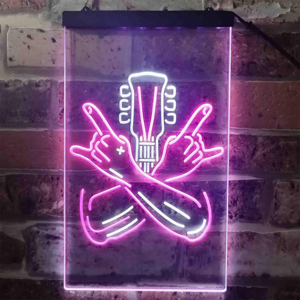 ADVPRO Rock Hands Guitarist Metal Hard Rock Music  Dual Color LED Neon Sign st6-i3915 - White & Purple