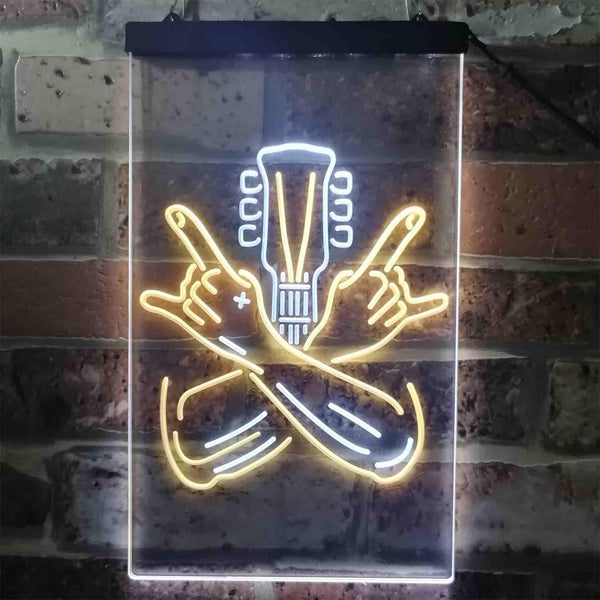 ADVPRO Rock Hands Guitarist Metal Hard Rock Music  Dual Color LED Neon Sign st6-i3915 - White & Yellow