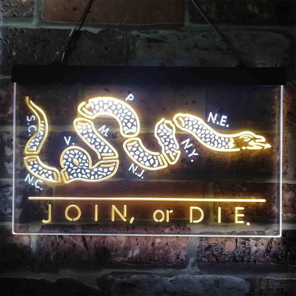 ADVPRO Join Or Die Snake Military Army Dual Color LED Neon Sign st6-i3916 - White & Yellow