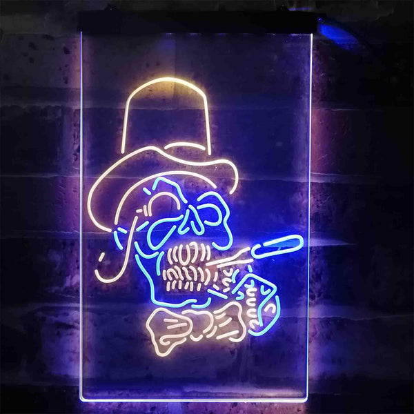 ADVPRO Hat Grim Reaper Skull Skeleton Tattoo  Dual Color LED Neon Sign st6-i3918 - Blue & Yellow