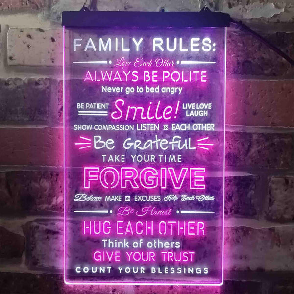 ADVPRO Family Rules Smile Living Room Decoration  Dual Color LED Neon Sign st6-i3919 - White & Purple