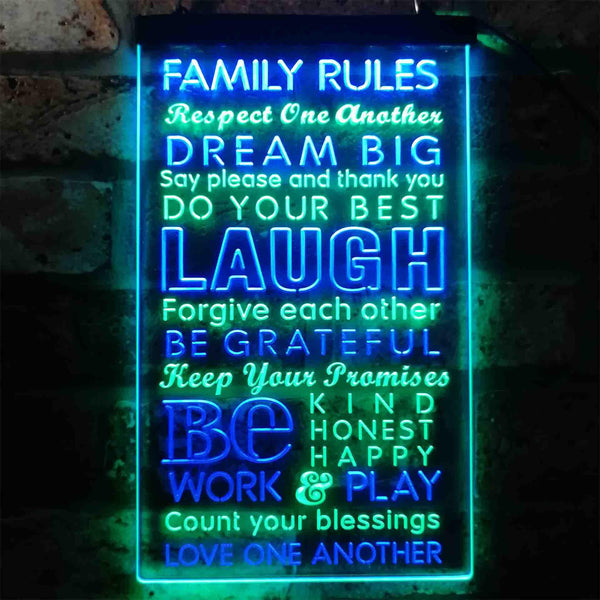 ADVPRO Family Rules Dream Big Living Room Decoration  Dual Color LED Neon Sign st6-i3921 - Green & Blue