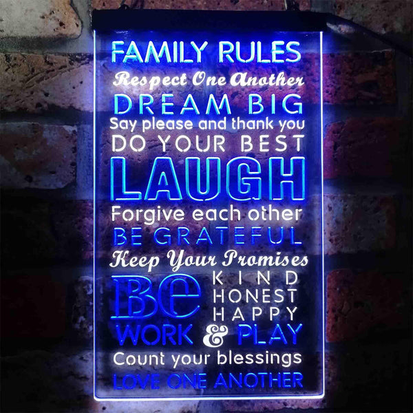 ADVPRO Family Rules Dream Big Living Room Decoration  Dual Color LED Neon Sign st6-i3921 - White & Blue