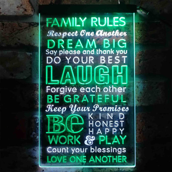 ADVPRO Family Rules Dream Big Living Room Decoration  Dual Color LED Neon Sign st6-i3921 - White & Green