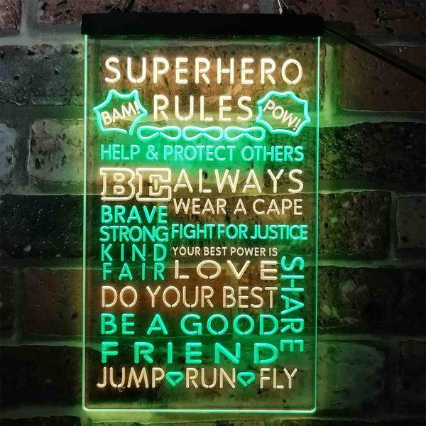ADVPRO Superhero Rules Wear Cape Jump Run Fly Kid Room  Dual Color LED Neon Sign st6-i3926 - Green & Yellow