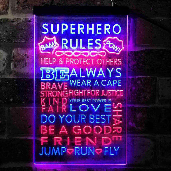 ADVPRO Superhero Rules Wear Cape Jump Run Fly Kid Room  Dual Color LED Neon Sign st6-i3926 - Red & Blue