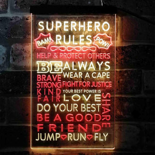 ADVPRO Superhero Rules Wear Cape Jump Run Fly Kid Room  Dual Color LED Neon Sign st6-i3926 - Red & Yellow
