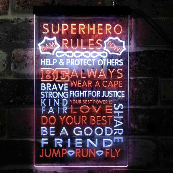 ADVPRO Superhero Rules Wear Cape Jump Run Fly Kid Room  Dual Color LED Neon Sign st6-i3926 - White & Orange