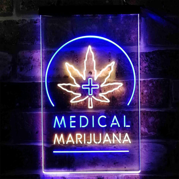 ADVPRO Medical Marijuana Cross Hemp Leaf Shop  Dual Color LED Neon Sign st6-i3932 - Blue & Yellow