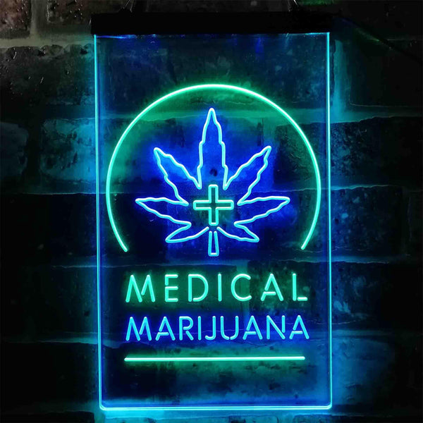 ADVPRO Medical Marijuana Cross Hemp Leaf Shop  Dual Color LED Neon Sign st6-i3932 - Green & Blue