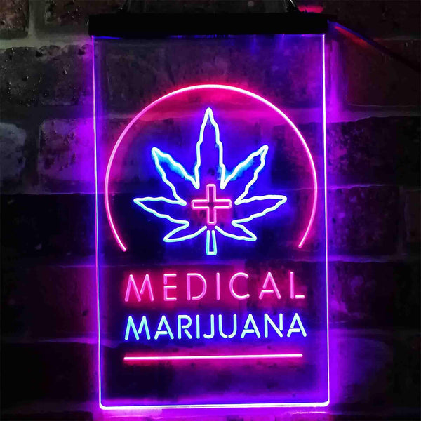 ADVPRO Medical Marijuana Cross Hemp Leaf Shop  Dual Color LED Neon Sign st6-i3932 - Red & Blue